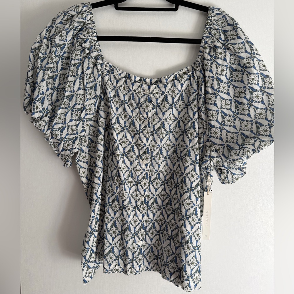 Caslon Blue and White Patterned Blouse